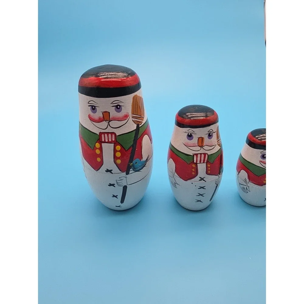 Vtg Nesting Dolls Vintage Wooden Snowman Family Set Of 4 Graduated Sizes Holiday
